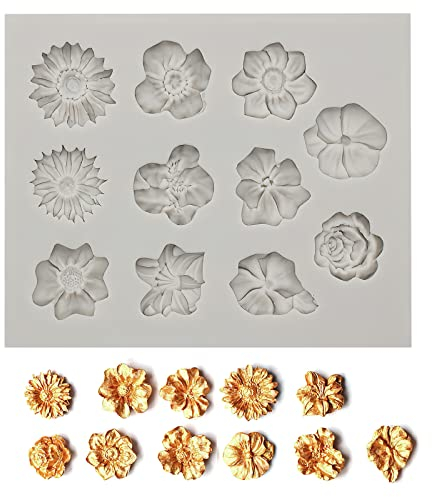 TNSLAND Stampo in silicone per uso alimentare, motivo floreale, riutilizzabile, 11 cavità di fiori, antiaderente, in silicone BPA-free, rosa, stampo speciale per la cucina