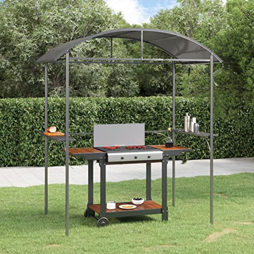 Homgoday Tonnelle de barbecue avec étagères latérales - Anthracite - 220 x 115 x 230 cm - En acier - Abri de jardin extérieur pour terrasse, jardin et pelouse - Tente de fête - Tente d'événement