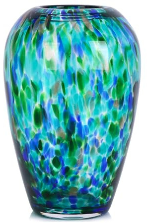 23 cm hög blågrön vas handblåst glasvas grön, modern blågrön hembord bordsuppsatser bred mun vaser för knopp och blomma dekor – perfekt vardagsrum, kök, bröllop, matbord, kontor mittbord