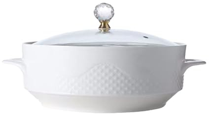 UGCER Sopera de cerámica con Tapa de Vidrio, Cuenco de Sopa de Porcelana con Asas Dobles para Restaurante, Cocina casera,900ML