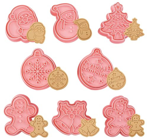 BSITSSS 8 Piezas Navidad Molde Galletas, 3D Cortadores de Galletas, Hombre de Jengibre Moldes Galletas Navidad, Reutilizable Moldes Navidad, PVC Moldes de Galletas Arbol de Navidad Santa Claus