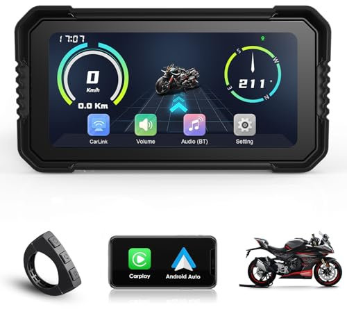 KooDux Schermo CarPlay per moto da 6,25 pollici, Wireless CarPlay Android Auto, Display Touchscreen Impermeabile IP67 per moto con navi GPS, Supporto Dual Bluetooth, Telecomando,Siri, G00gle Assistant