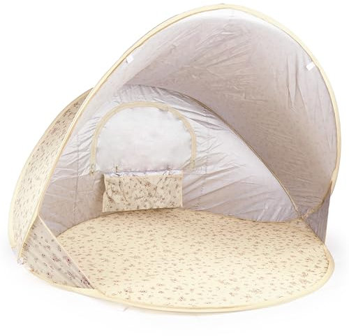 Bieco Ella Pop-up Strandmuschel Vintage Flowers | UV-Schutz 40+ | Strandmuschel Pop Up Baby Strand Zubehör Sonnenschutz Zelt Reise Sonnenschutz Strandzelt