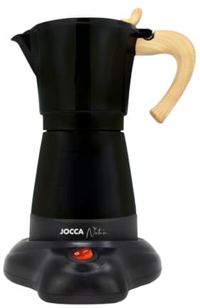 Jocca, Cafetière italienne électrique en aluminium, 6 tasses, machine à café portable et manuelle avec manche en bois, noire, machine à café de style moka, Total Noir