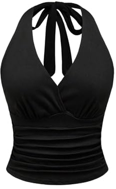 GORGLITTER Damen Trägertop mit Leopardmuster Y2K Top Festival Outfit Oberteil Neckholder Partytop Schwarz S