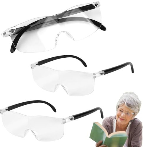 3 Stück Lese Lupenbrille, 300% Lupenbrille für Brillenträger, Vergrößerung Brillengläser für Senioren, Vergrößerungsbrille, Brillenlupe, für Lesen Nähen Sehhilfe