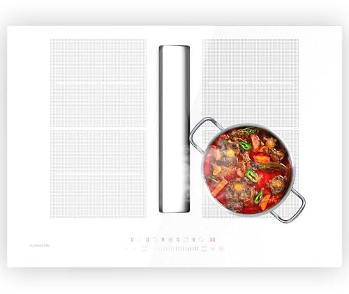 Klarstein Chef-Fusion table de cuisson à induction avec hotte intégrée - 7200 W Flex-Zone, 590 m³/h, Classe A, commande tactile, design verre, gain de place, 72 x 30 x 52 cm