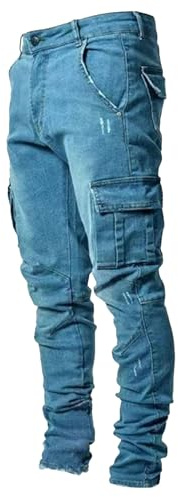 Pantalones Vaqueros Rotos para Hombre, Ajustados, de Corte Regular, con Dos Bolsillos Laterales, de Trabajo, Color Negro