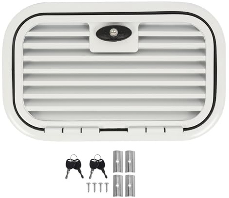 Segrehy RV Grilled Access Hatch Cargo Compartment Storage Door Lid Sturdy Aluminum Alloy Ventilation Grille with Secure Locking System for RVs Campers Trailers 16.34x12in