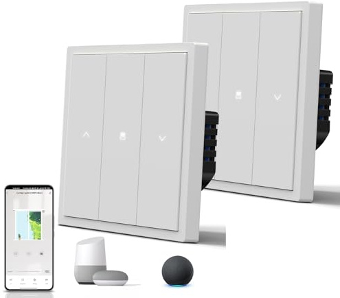 BSEED Interrupteur de volet roulant Wi-Fi mat, interrupteur avec point de pression, commande vocale/minuterie/APP, câble neutre nécessaire, série S, 1 Gang 1 Voie, 86 mm, 2Pack Blanc