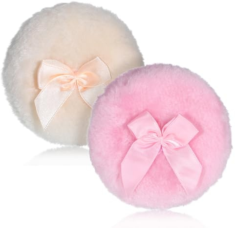 2 borlas grandes y esponjosas para polvos, 8,5 cm de cuerpo suave, lavables, reutilizables, grandes y esponjosas, para maquillaje en seco y húmedo, cara y cuerpo