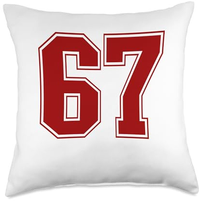 67 Red Numbers Throw Pillow