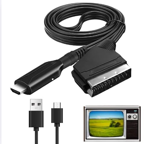 Equiyoal Convertisseur HDMI vers Péritel Adaptateur Scart Audio Vidéo HD 1080p Supporte NTSC/PAL Sortie Composite pour Sky HD, Blu-Ray, PS3, TV, DVD et Magnétoscope (USB Câble Inclus)