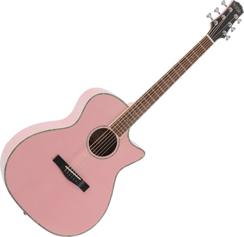 Rocktile WSC-150C-PK Guitarra Western de 6 cuerdas Grand Auditorium con Cutaway - tapa de pícea maciza y cuerpo de caoba - diapasón de palisandro - Gloss Finish - Pink