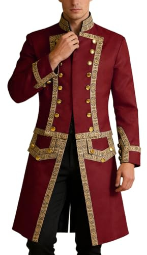 Generisch Men's Colonial Military Uniform Tailcoat Costume 18th Century Medieval Renaissance Victorian Regency Frock Coat Stand-Up Collar Coat Cosplay Costume Historical