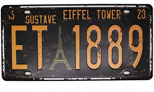 Hioni Vintage Paris Eiffel Tower, Digital License Plates Metal Sign Tin Sign Pub Bar Store