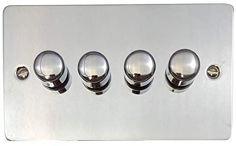 G&H FC514 Flat Plate Polished Chrome 4 Gang 1 or 2 Way V-Pro LED Dimmer Switch
