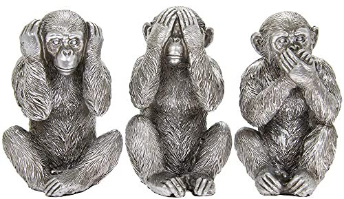 Thorne Antiques & Collectables Set mit drei weisen Affen Ornamenten in Antik-Silber-Finish – See, Hear and Speak No Evil