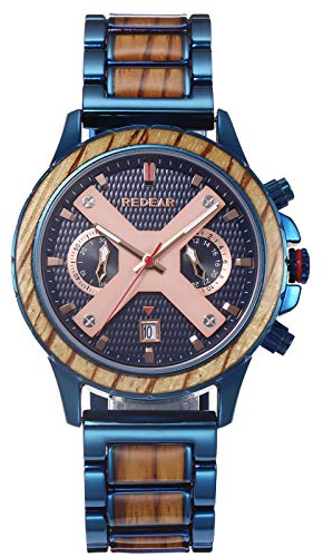 rorios Herren Holzuhr Multifunktion Chronograph Armbanduhr Naturholz Quarzuhr mit groß-Zifferblatt Klassisch Wasserdicht Herrenuhr