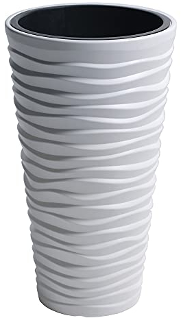 URBNLIVING New Large Side Tall Sand Effect Flower Plant Pot Indoor Outdoor Garden Patio Planters (White, 1)