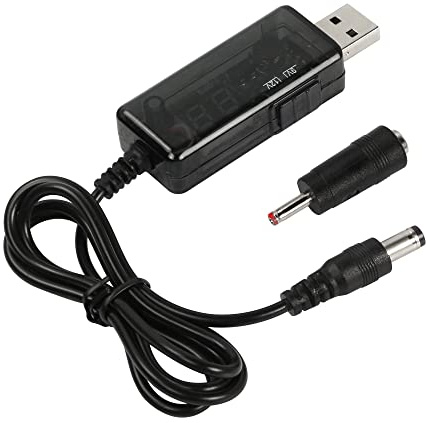 CERRXIAN USB 5 V till 9 V 12 spänning steg upp omvandlarkabel, USB 5 V 2 A Boost till DC5521 9 V/12 V 0,8 A steg-up-transformator strömadapter, med DC35135-omvandlare, med LED-display – 0,8 m