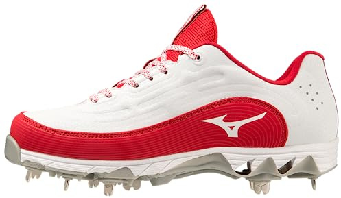 Mizuno 9-Spike Swift 8 Low Metal, Tacchetto Softball Donna, Bianco/Rosso, 42.5 EU