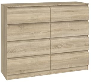 VBChome Kommode mit 8 Schubladen 120 x 40 x 97 cm Eiche Sonoma Grifflose Schubladenkommode Mehrzweckschrank für Flur Schlafzimmer Wohnzimmer Kinderzimmer Modern Eiche Sonoma