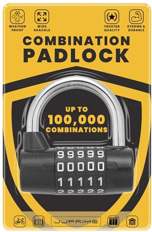 JJ PRIME - Lucchetto resistente con combinazione di codici resistente alle intemperie | Lucchetto per uso esterno, armadietto palestra, cancello, recinzione, capannone, cerniera (nero, 7 mm)