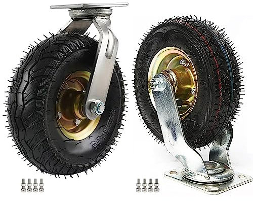 PWOBFBAZ Heavy Duty Rubber Caster Wheel, Swivel Castors, 2 Swivel, 2 Fixed Pneumatic Wheel, Shock Absorption, Highly-Elastic, with Screws, Wheelbarrow Tires, for Garden Carts