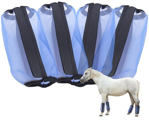 Gallopoff Lot de 4 bottes anti-mouches pour chevaux - Coupe ample - Respirantes - Mailles fines - Protège contre la fatigue des jambes et les coups - Idéal pour l'été