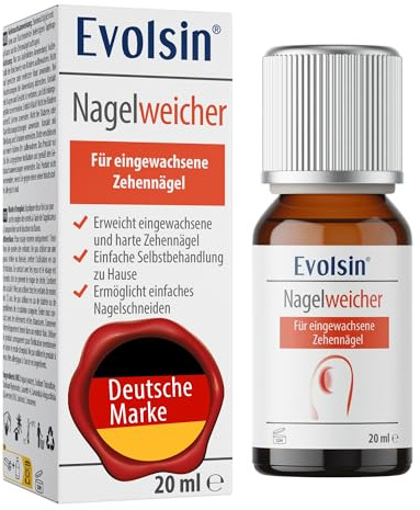 Evolsin Ammorbidente per unghie - Soluzione delicata ed efficace per unghie incarnite - Formula alcalina per unghie morbide ed elastiche - Facile da usare con applicatore di tampone - 20ml
