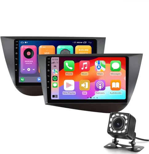 Autoradio Android Stereo für Seat Leon 2 MK2 2005-2012 Eingebautes Wireless CarPlay Android Auto Radio, Bluetooth Audio Empfänger 9 Bildschirm GPS Navi Rückfahrkamera WiF(Size:M5:6+128GB,Color:links)