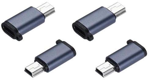 QUARKZMAN 4 stycken typ C till mini USB-adapter, USB-C uttag till mini kontakt omvandlare adapter för bärbar dator PC telefon bil, svart