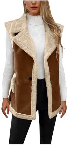 duxyoz Fleece Gilet Women Suede Plush Lapel Winter Warm Vest Thermal Ladies Waistcoat Fuzzy Open Front Cardigan Body Warmer Fleece Lined Gilet Jacket Loose Fit Casual Sherpa Fluffy Outwear 01 Khaki