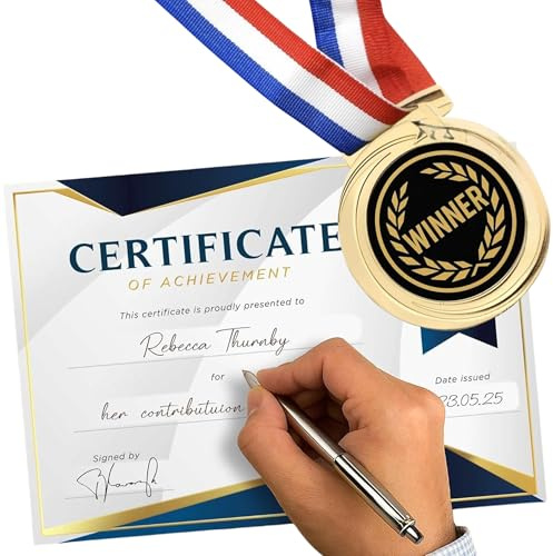 TROPHIESPLUSMEDALS | Winner Medal with Ribbon & Certificate | 70mm Gold Metal Award for Children & Adults | Large Winner Medals | Ideal for Competitions, School Events, Sports Day & Achievements