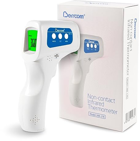 Berrcom Fieberthermometer Kontaktlos Infrarot Stirnthermometer für Babys Thermometer Digitales Medizinisches Stirnthermometer mit sofort Ablesung, Fieberalarm, °C/°F Schalter
