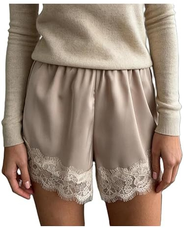 SANSIWU Women Satin Lace Shorts Silk Slip Mini Shorts Y2k Elastic Waist Coquette Aesthetic Boxer Pettipants French Knickers