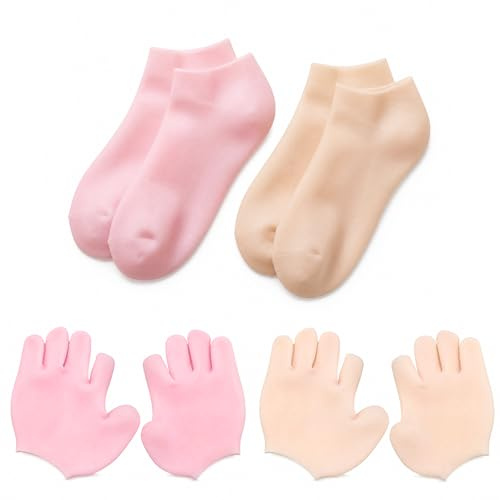 SHIQUAN 4 Pièces Chaussettes et Gants Hydratants en Silicone