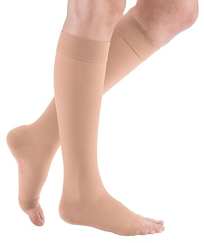 medi mediven plus Kompressions Kniestrümpfe Unisex | Medizinische Kompressionsstrümpfe CCL2 für Damen und Herren | Caramel | Größe VII | offene Spitze | kurz