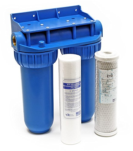 Naturewater NW-BR10B2 Double filtre Eau potable – 280 x 150 x 355 mm – 2 Étapes – 360 L/h – 1 / 32,89 mm – avec Cartouche PP Sédiments, Charbon actif – Filtration Purification Bactéries Pesticides