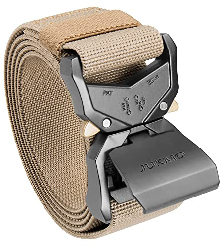 JUKMO Tactical Belt, Military Hiking Rigger 1.5 Nylon Web Work Belt with Heavy Duty Quick Release Buckle (Coyote, Medium)