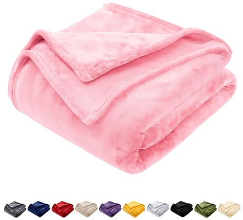 Reversible Fleece Throw Blanket Double Size | Ultra Soft & Fluffy Fleece Blanket for Sofa, Couch & Bed | OEKO-TEX Certified, Breathable & Warm Bed Blankets (Blush Pink, Double 150x200 cm)