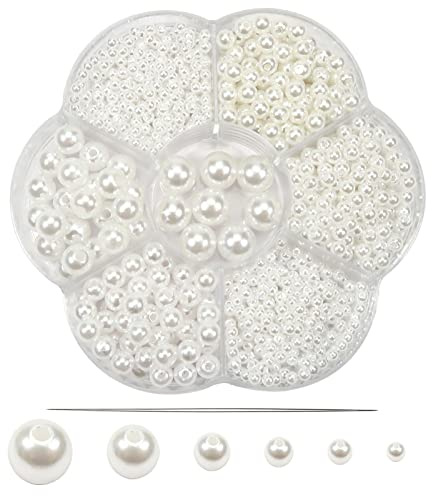 TOAOB 1248pcs Pearl Beads White Round Imitation Pearls 3mm to 10mm | Acrylic Loose Sew on Beads, Fake Pearls with Hole, Jewelry Making, Bracelets Necklaces Hairs Crafts Decoration, Vase Filler