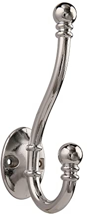 HASWARE 6 Stück Kleiderhaken mit zwei Zinken, große doppelte Kleiderhaken mit 12 Schrauben, an der Wand montiert, antike Kleiderbügel, strapazierfähig für Mäntel, Hüte, Handtücher (Chrom)