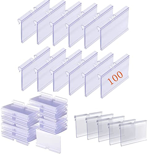 100 Stücke PVC Preisschildhalter Transparent Kunststoff,Kunststoff Waren-Beschilderungen Perfekt für FüR Drahtregale,SupermäRkte,EinzelhandelsgeschäFte(2.4in x 1.65in /6cm x 4.2cm)