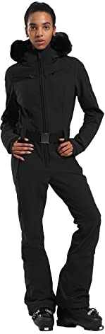 GSOU SNOW Women Ski Suit One Piece Snowsuit Snowboarding Slim Insulated Jumpsuit Waterproof Windproof for Outdoor Sports,Black M