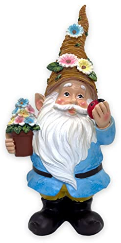 MIJOMA Nain de jardin GNOME Dwarf - Décoration de jardin - Lutin - Pierre - Bleu - 27 cm
