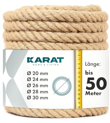 KARAT - Corde en Jute Torsadée - 100% Naturelle et Extra Solide - Idéale pour l'escalade, Le Sport, la Décoration de Jardin et Les Travaux Manuels - Diamètre 20mm, 5 Mètres