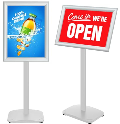 VAIIGO Supporto Informativo Con Base Pesante, Supporto Informativo Regolabile In Altezza, Formato A3 Supporto Per Espositore, Supporto Per Poster, Struttura a Scatto, Argento