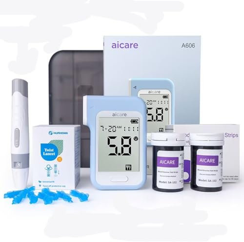 Medidor de Glucosa en Sangre, AICARE A606 Kit de Prueba de Glucosa en Sangre Glucómetro 50 Tiras Reactivas de Glucosa en Sangre -mg/dL